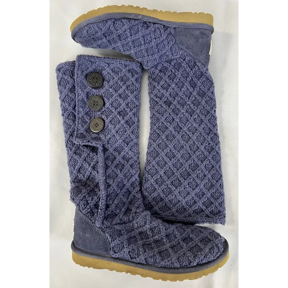 UGG Boots Womens Sz 8 Australia Knit Fold Over Purple Sweater